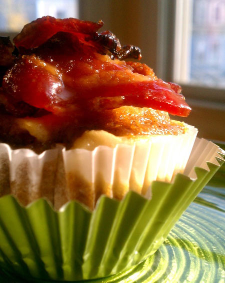 Pumpkin & Goat Cheese Muffins with Candied Bacon