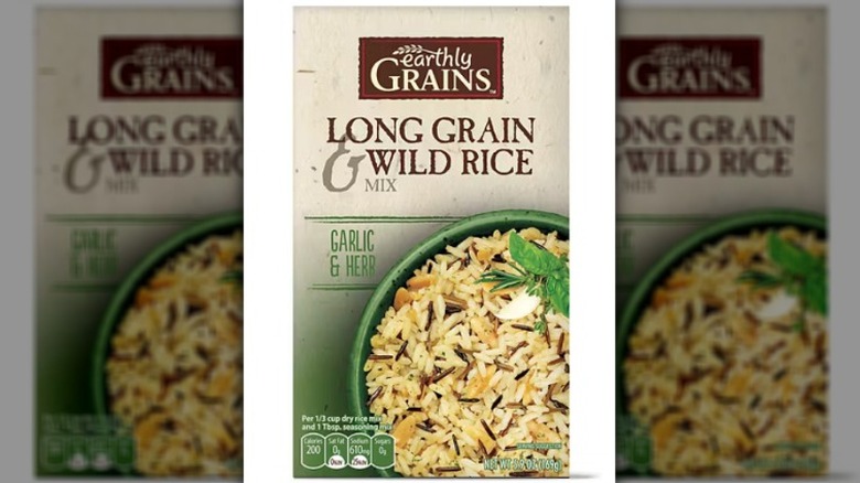 A box of Earthly Grains Garlic and Herb Long Grain and Wild Rice mix