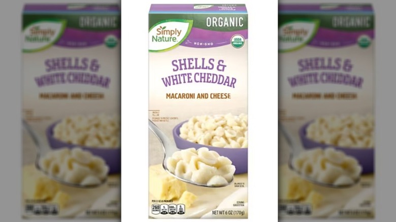 A box of Simply Nature Organic Shells and White Cheddar Macaroni and Cheese