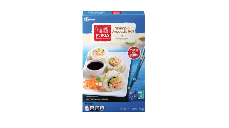 box of frozen shrimp and avocado roll