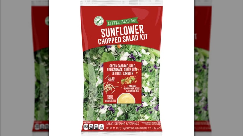 Aldi's Little Salad Bar brand sunflower chopped salad kit on a white background