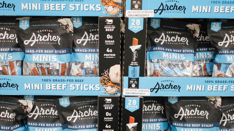 Archer mini beef sticks in bags displayed in store