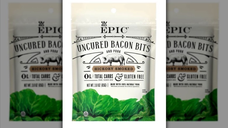 Epic uncured bacon bits on white background