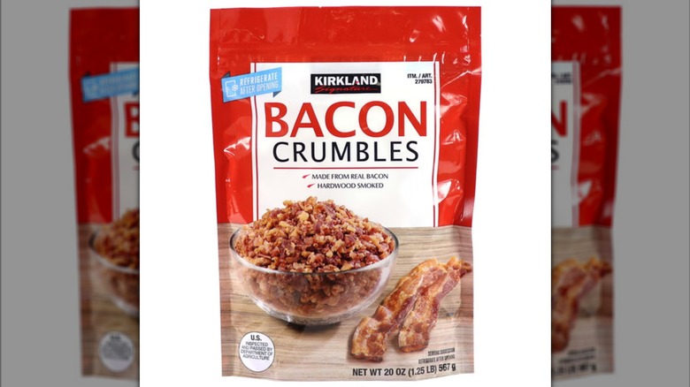 Kirkland Signature bacon crumbles on white background