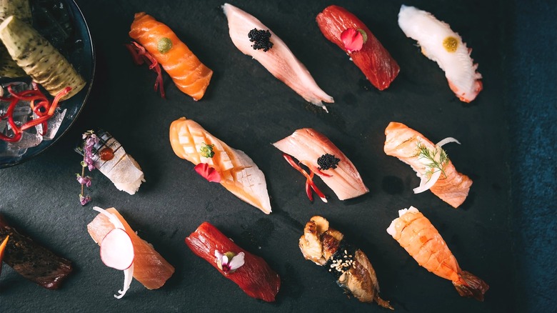 Various nigiri pieces from Aikan Sushi