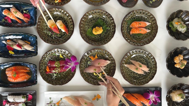 Overview shot of sushi spread from Here Fishy Fishy