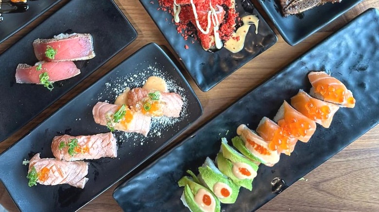 Plated sushi dishes from Kan Sushi