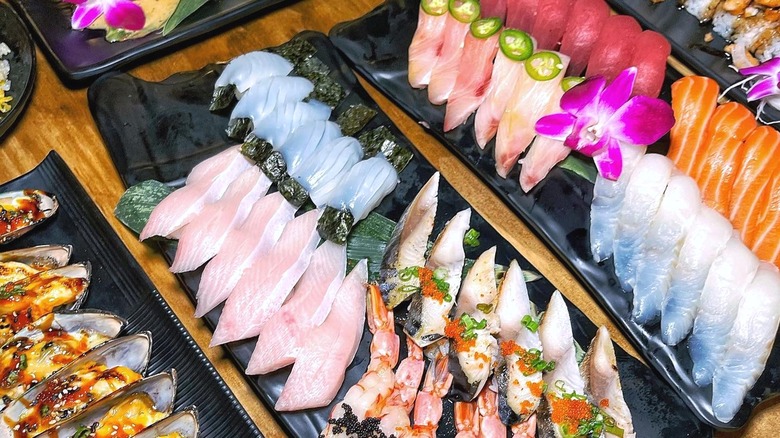 Table of sushi at Top Sushi and Oyster