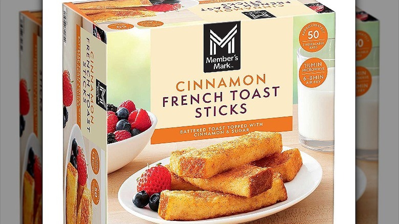 a box of cinnamon French toast sticks with images of raspberries and blueberries on the side