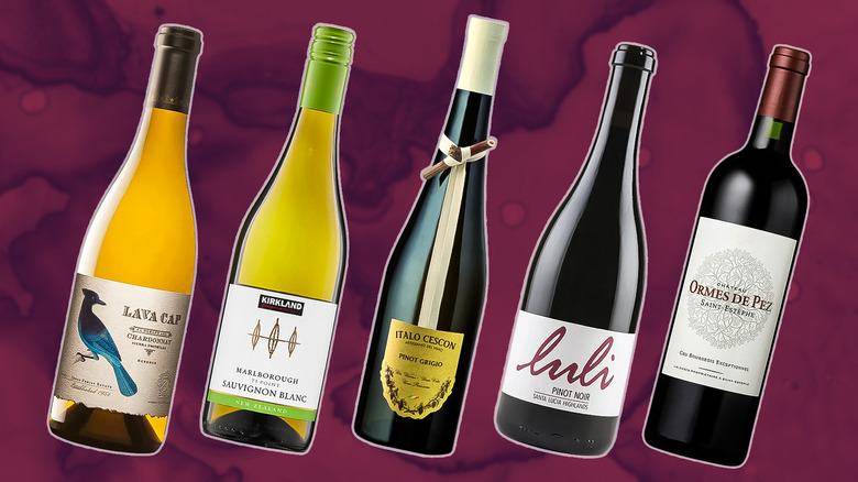 selection of wines in crates on costco shelves