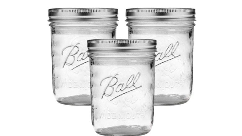Ball 16-ounce Wide Mouth Glass Mason Jars on a white background