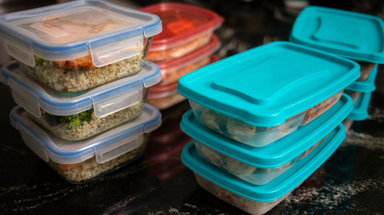 Food storage containers with leftovers inside