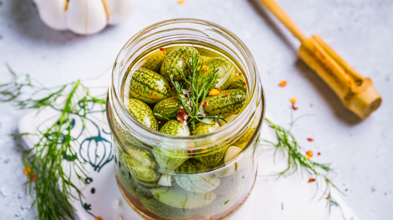 jar of pickled cucamelon