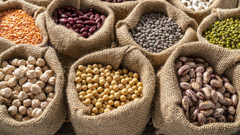 Bags of dried beans and pulses