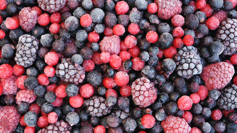 A mixture of frozen berries