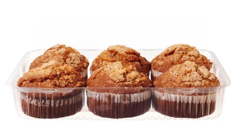 Member's Mark Cinnamon Crunch Muffins on a white background.