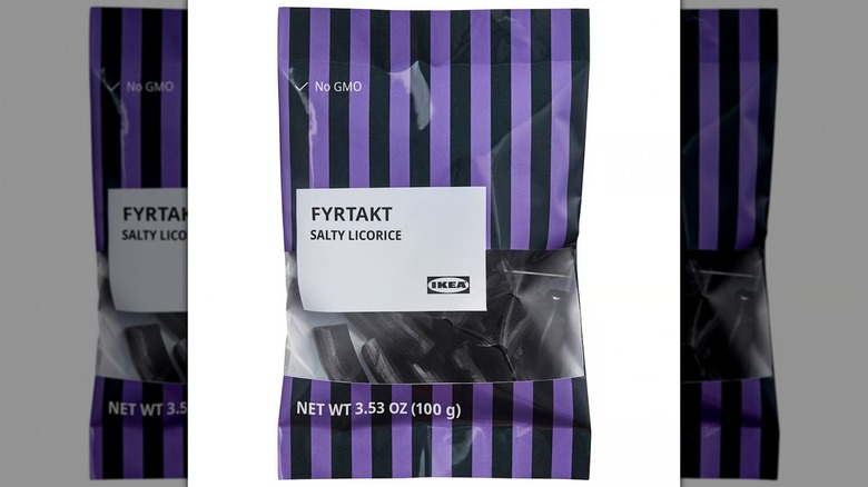 A bag of Fyrtakt Salty Licorice on a white background
