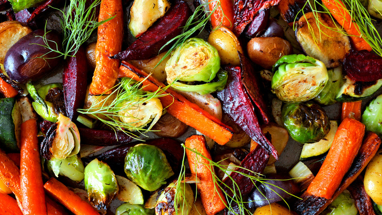 An array of colorful broiled vegetables
