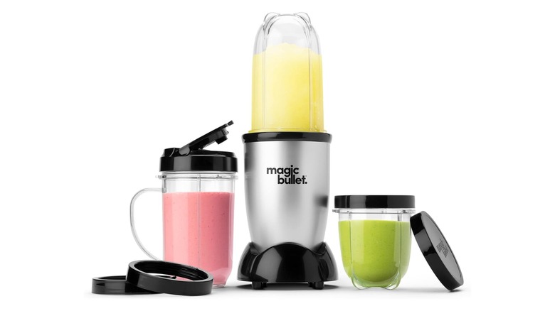 Magic BUllet blender with three cup sizes and two resealable lids