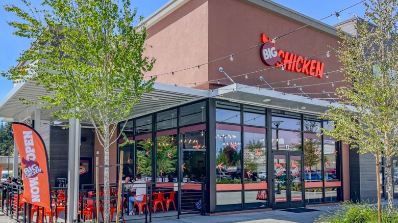 The exterior of a Big Chicken location on a sunny day