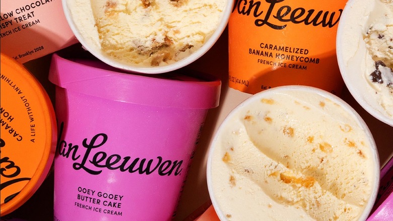 pints of van leeuwen ice cream piled together with some opened