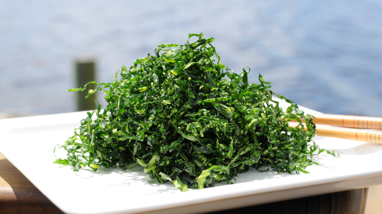 Crispy seaweed on a white plate