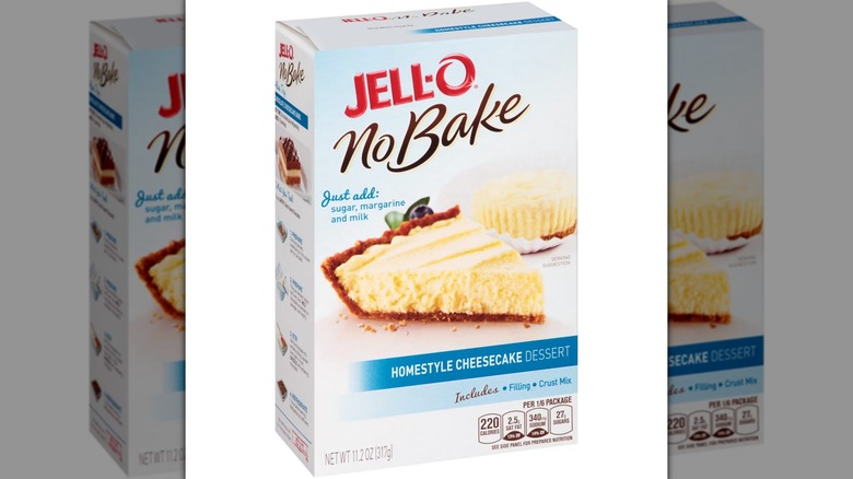 A Jell-O No Bake Homestyle Cheesecake Dessert Kit on a white background