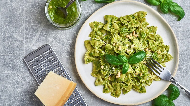 Pesto pasta with pine nuts