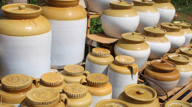 Traditional ceramic pickling crocks