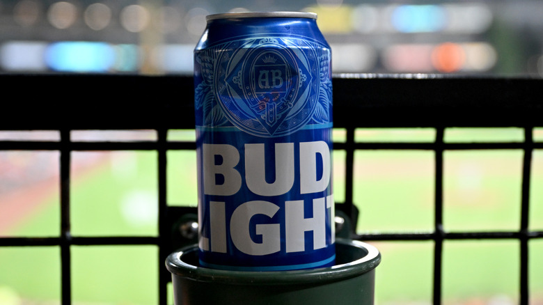 A can of Bud Light is pictured at a sports stadium