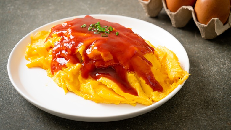 Omelette with ketchup