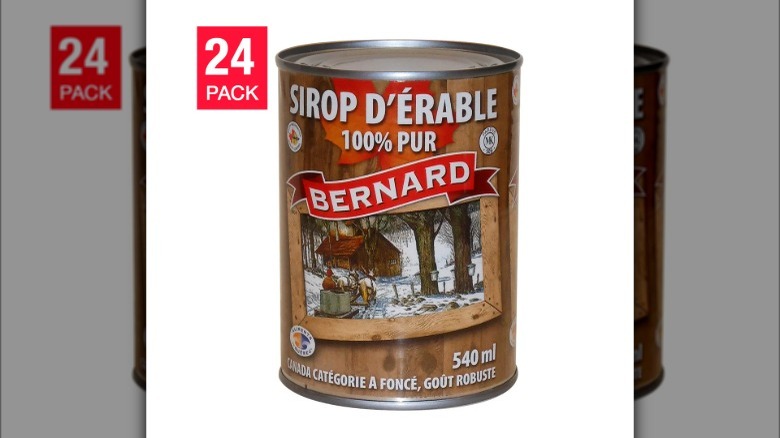 A tin of Bernard Maple Syrup with the wording in french