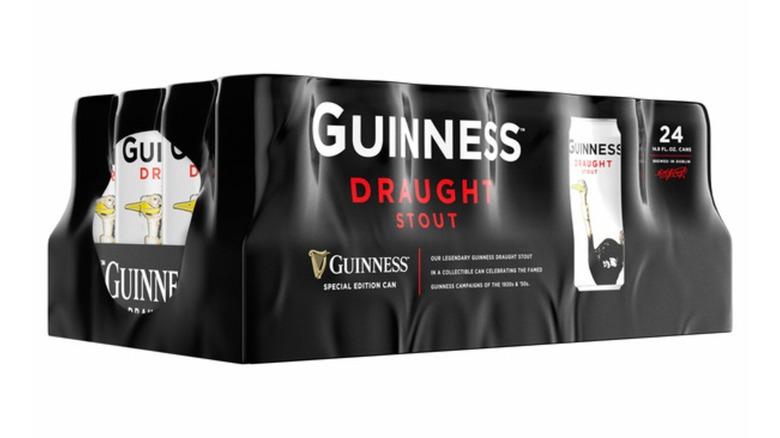 24-pack of Guinness Draught Stout against white background.