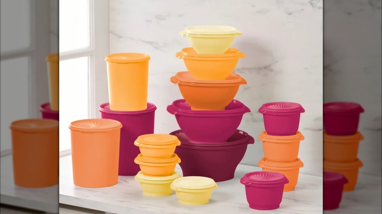 The Tupperware Heritage Collection 32-piece Food Storage Container Set in warm colors