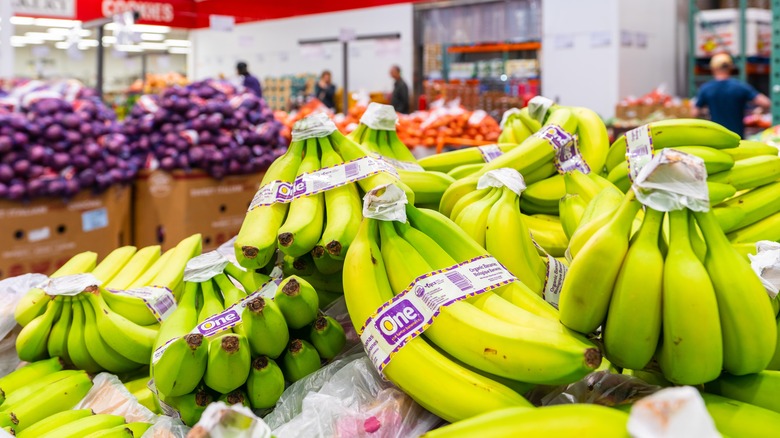 Bunches of bananas on display at Costco