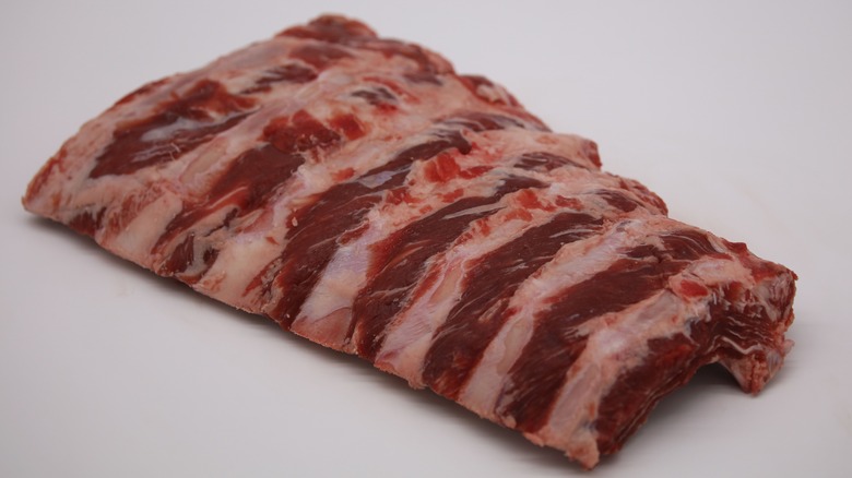 A rack of beef back ribs