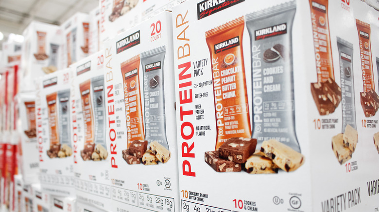 Boxes of Kirkland Signature Protein Bars