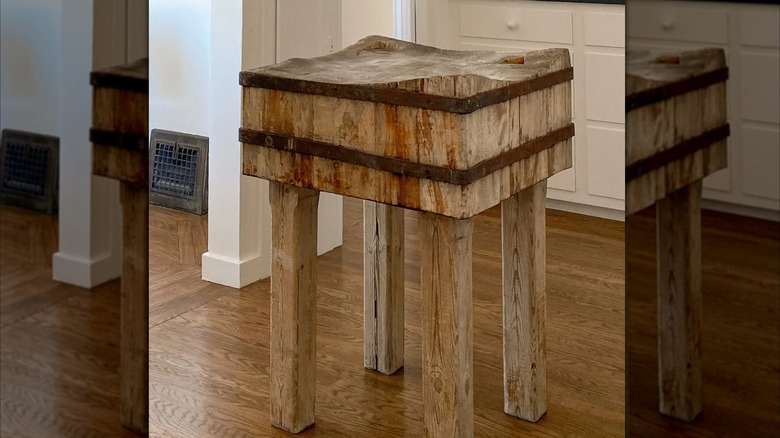 Large wood block table/island.