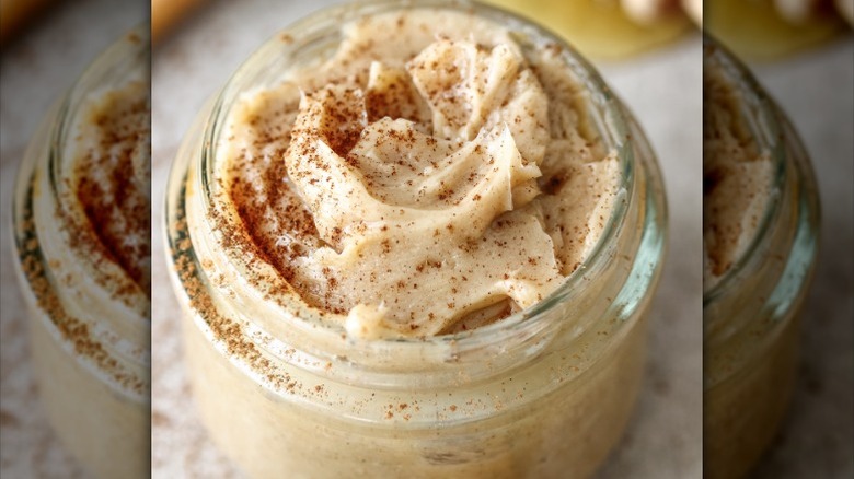 Whipped flavored butter in a glass container