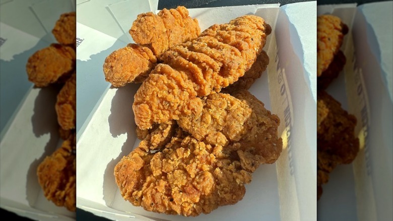 Buffalo chicken tenders from Culver's in a white takeout box