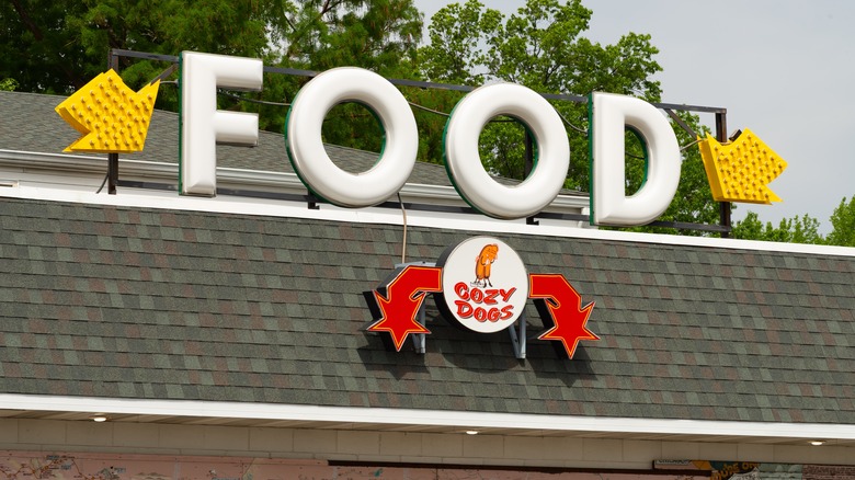 Exterior signage for the Cozy Dog Drive In
