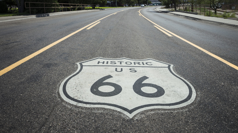 Historic US 66 is painted on an asphalt road
