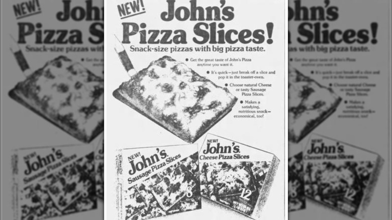 A vintage advert for John's Frozen Pizza