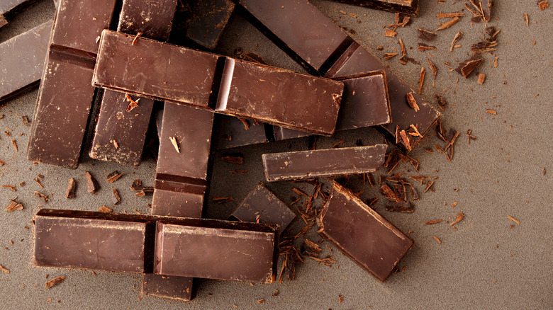 Pieces of dark chocolate on a table
