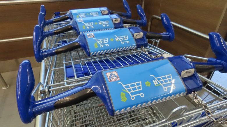 a few Aldi shopping carts stacked together