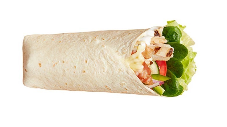 Subway's Signature Chicken and Bacon Ranch Melt Wrap on a white background