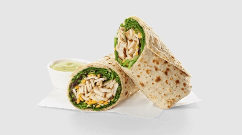 Chick-fil-A's Cool Wrap with avocado dip on a white background