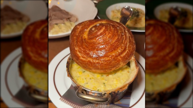 Creamed corn pot pie with croissant-layered pastry - The Eighty Six