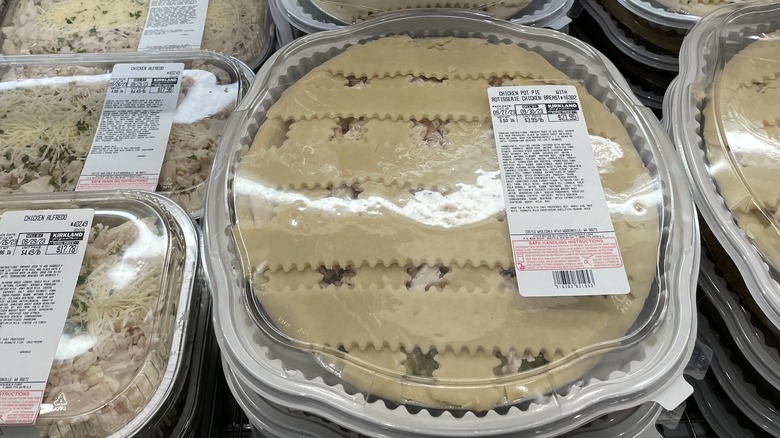 A Costco Chicken Pot Pie is on display at Costco