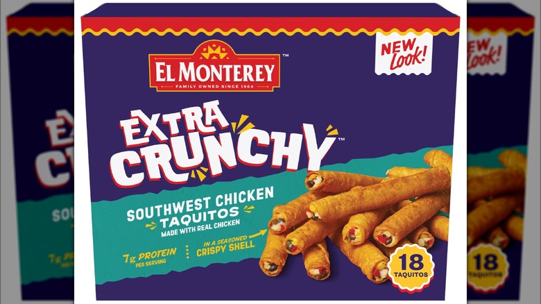 A package of El Monterey Extra Crunchy Southwest Chicken Taquitos